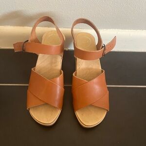 No. 6 Wooden Clog Sandal Tan Leather 38